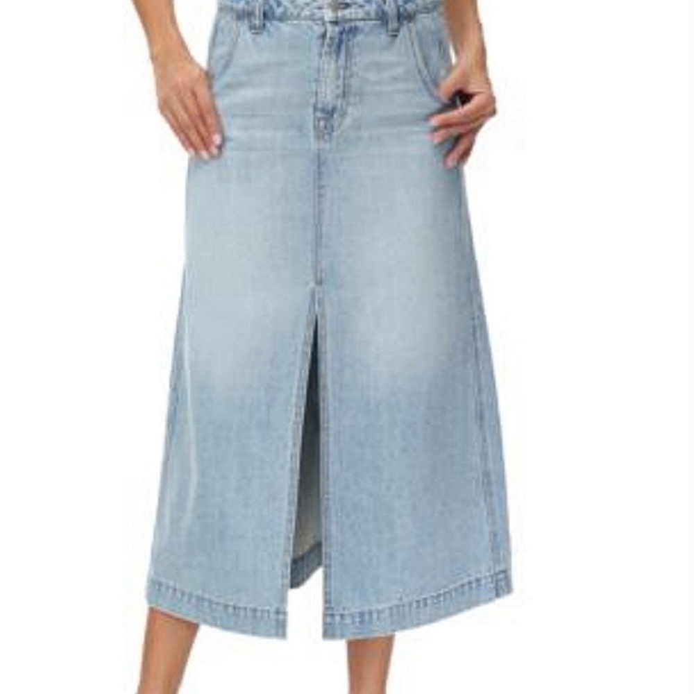 Frye Front Slit Midi Seamed A-line Denim  Skirt NWT
